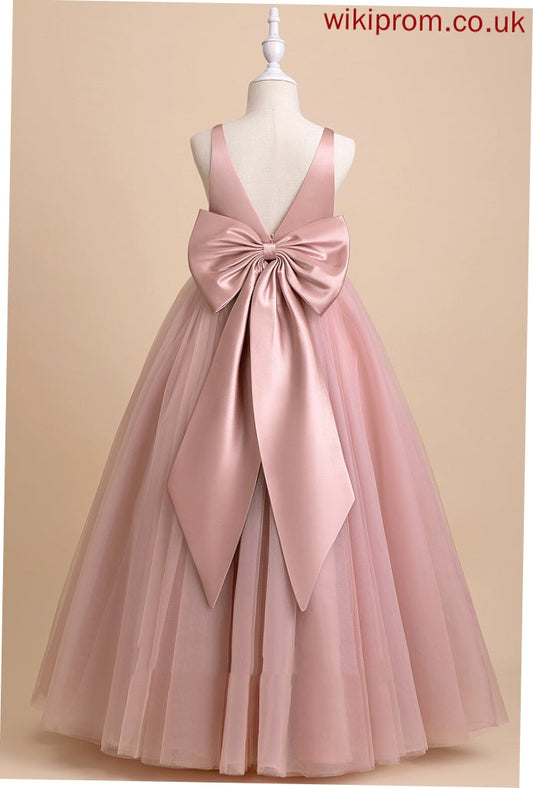 Floor-length Dress Ball-Gown/Princess Sloane V-neck Girl Tulle Back Bow(s)/V With Sleeveless - Flower Flower Girl Dresses