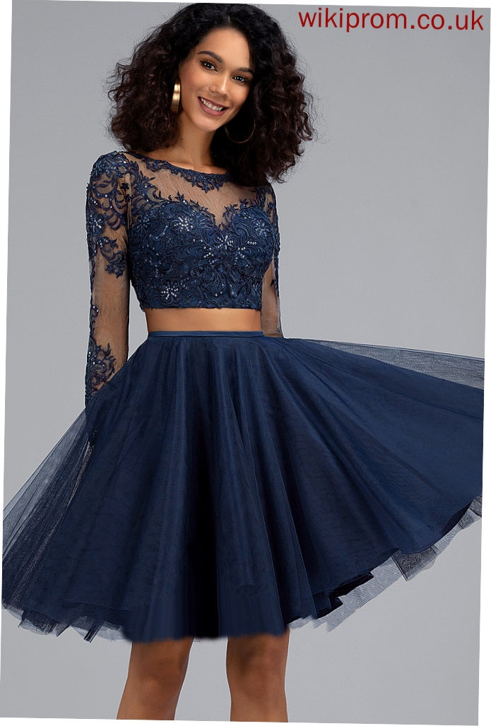 Homecoming With Tulle Homecoming Dresses Lace A-Line Dress Short/Mini Neck Katelynn Scoop