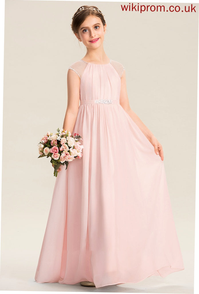 Sequins Floor-Length Neck A-Line Chiffon Beading Junior Bridesmaid Dresses Scoop Katelyn With