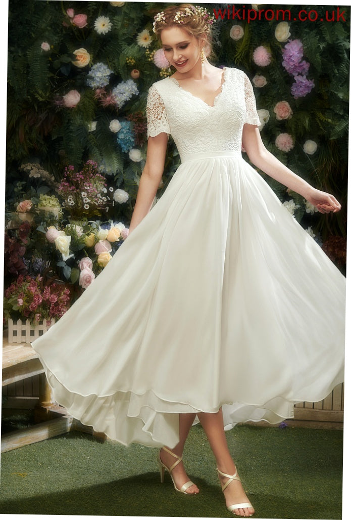 Chiffon Lace Asymmetrical Dress V-neck Wedding A-Line With Wedding Dresses Hillary