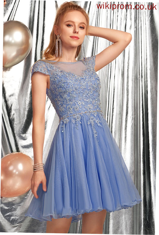 Appliques Homecoming Dresses Neck A-Line Homecoming Scoop Lace Lace Beading Dress With Tulle Josie Short/Mini