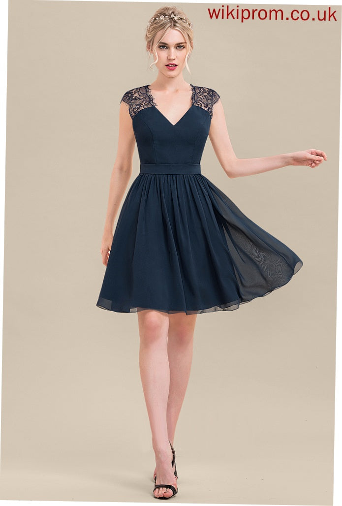 Lace Cocktail Dresses Dress V-neck A-Line Chiffon Kiersten Cocktail Knee-Length