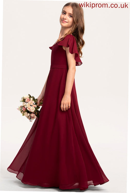 V-neck Junior Bridesmaid Dresses Ruffles Katie With Floor-Length A-Line Cascading Chiffon