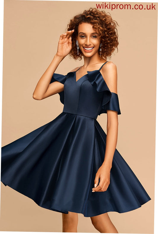 Cascading With Nathalie Homecoming Dresses A-Line V-neck Dress Satin Homecoming Ruffles Short/Mini