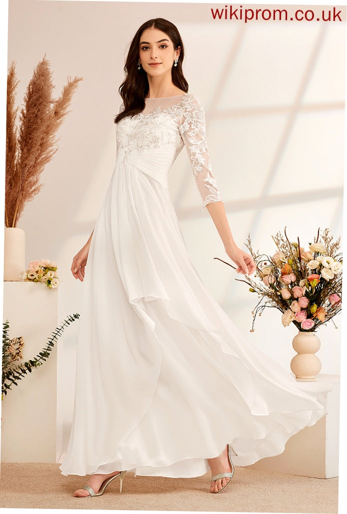 Beading Chiffon Illusion Wedding Dresses Ruffle With A-Line Wedding Lace Dress Charlee Floor-Length