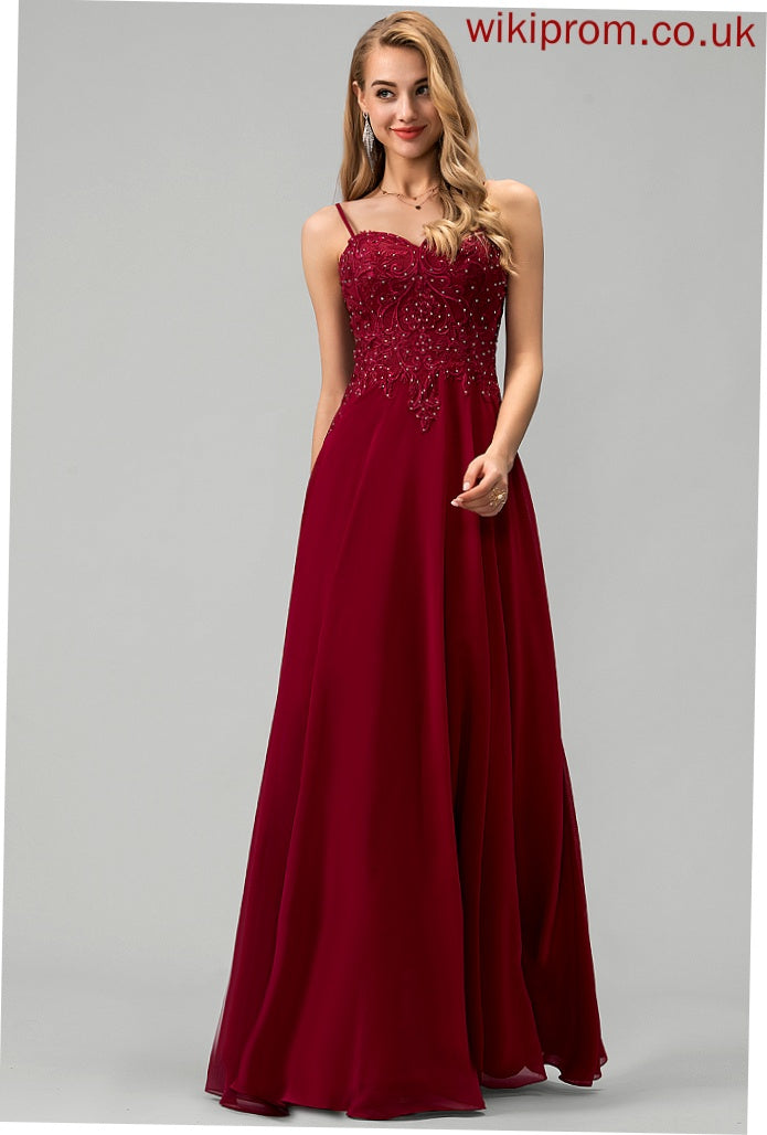 Floor-Length Sweetheart Prom Dresses Beading A-Line Chiffon With Aurora Sequins