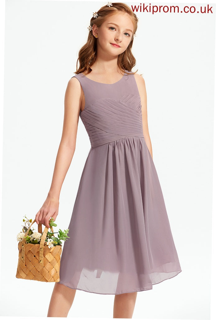 Knee-Length Scoop Neck Tania Chiffon With Ruffle Junior Bridesmaid Dresses A-Line