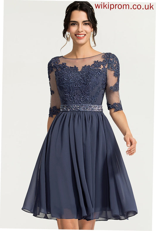 Casey Cocktail Dresses Dress A-Line Chiffon Lace Beading With Scoop Cocktail Knee-Length Neck