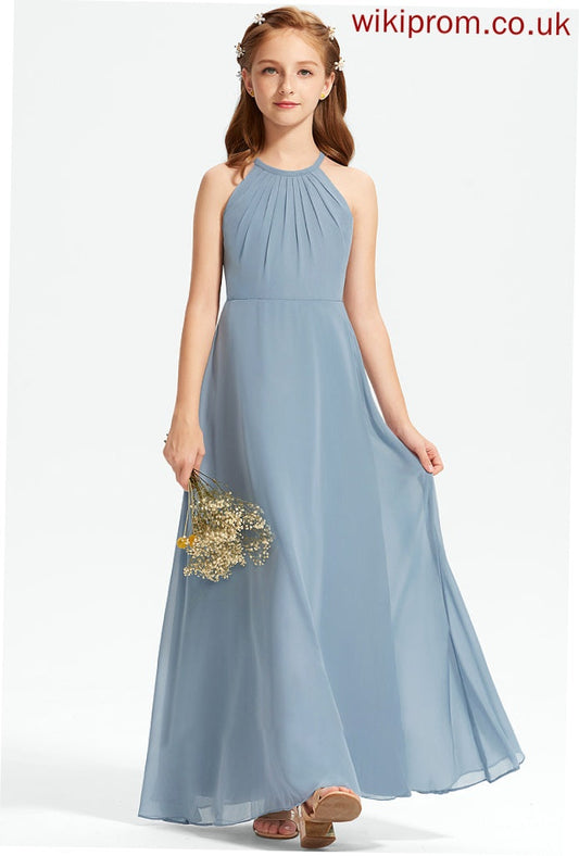 Neck Scoop With Ruffle Nellie A-Line Chiffon Junior Bridesmaid Dresses Floor-Length