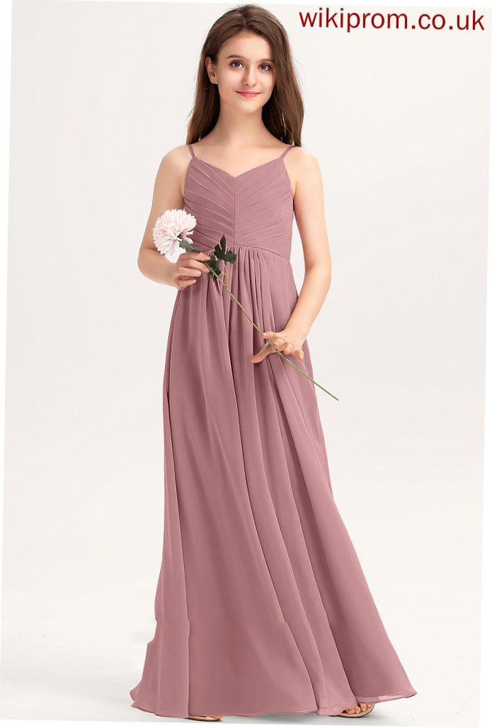 Chiffon V-neck A-Line Junior Bridesmaid Dresses With Beatrice Floor-Length Ruffle