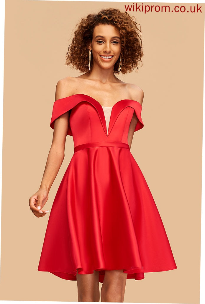 Homecoming Homecoming Dresses Haley Short/Mini A-Line Satin Off-the-Shoulder Dress