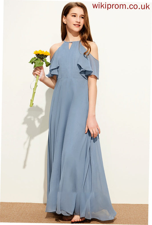 With Scoop Chiffon Neck Junior Bridesmaid Dresses Floor-Length A-Line Ruffles Cascading Taylor