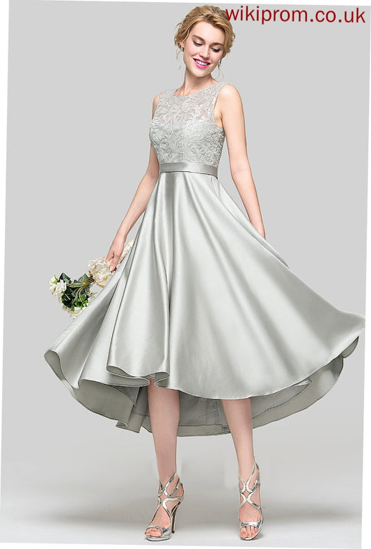 Length Straps Fabric Asymmetrical Silhouette Satin ScoopNeck Lace Neckline A-Line Itzel Bridesmaid Dresses