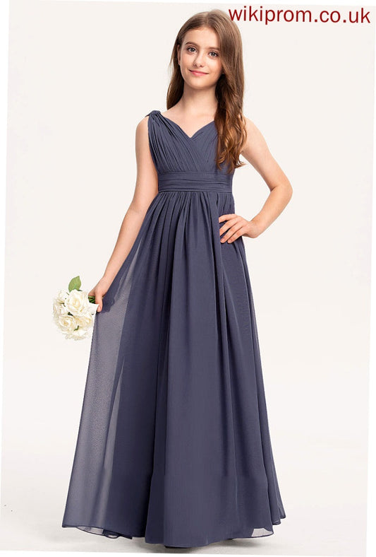 Ruffle Floor-Length Izabelle Junior Bridesmaid Dresses A-Line Chiffon V-neck With