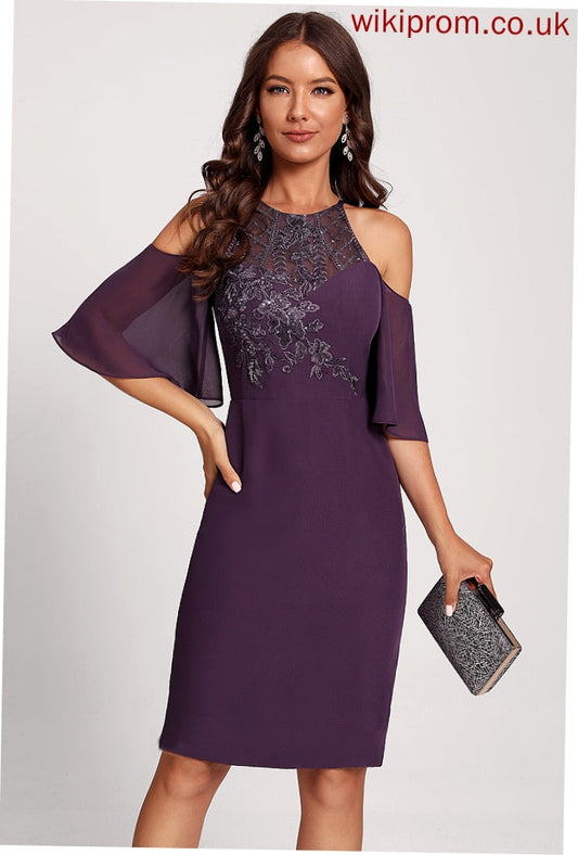 Shoulder Club Dresses Lesley Lace Chiffon Dress Cold Sequins Cocktail Sheath/Column Knee-Length With