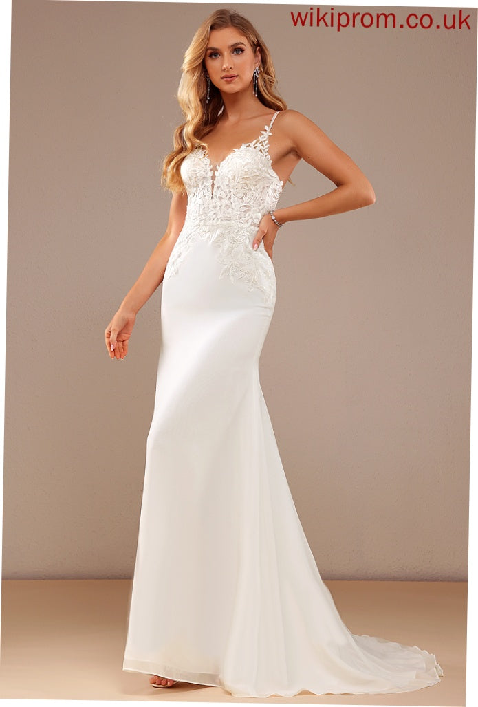 V-neck Trumpet/Mermaid Beading Wedding Wedding Dresses Court With Lace Train Dress Chiffon Kaitlin