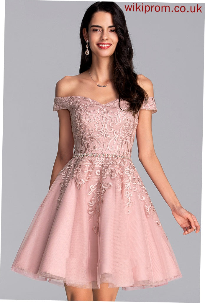 Off-the-Shoulder Tulle Beading Homecoming Dresses A-Line Short/Mini Kiera With Lace Dress Homecoming