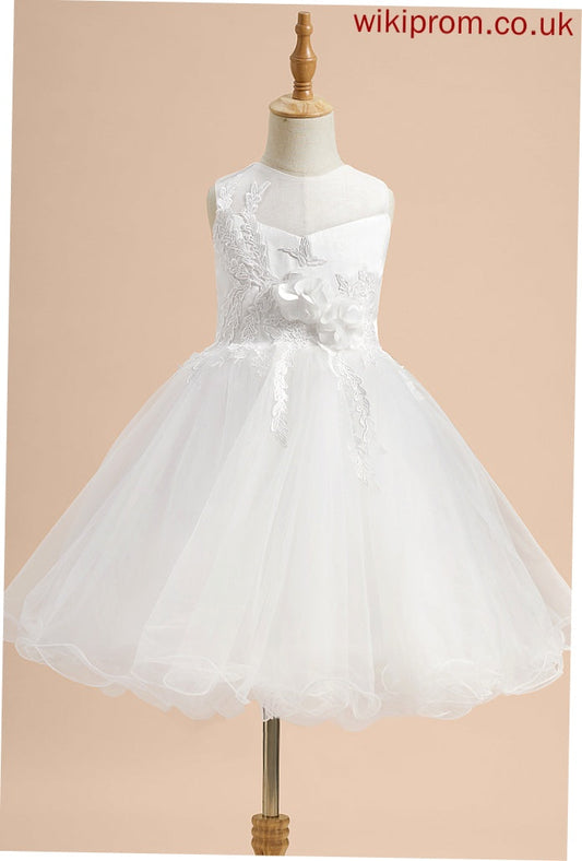 Neck Knee-length - Flower Dress Satin/Tulle Flower Girl Dresses Lace/Flower(s)/Bow(s) Sleeveless Leah A-Line Scoop With Girl