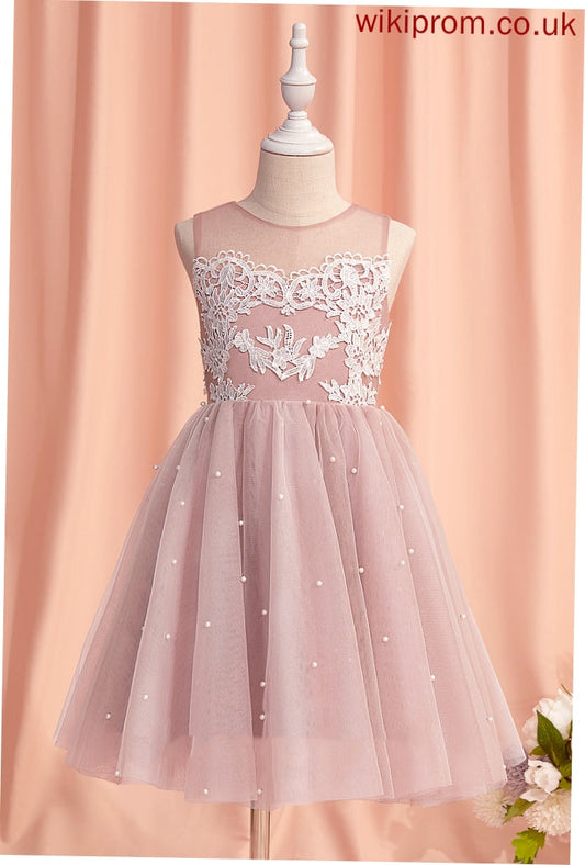 A-Line With Girl Lace/Beading Tulle Angelina - Dress Flower Scoop Knee-length Neck Sleeveless Flower Girl Dresses