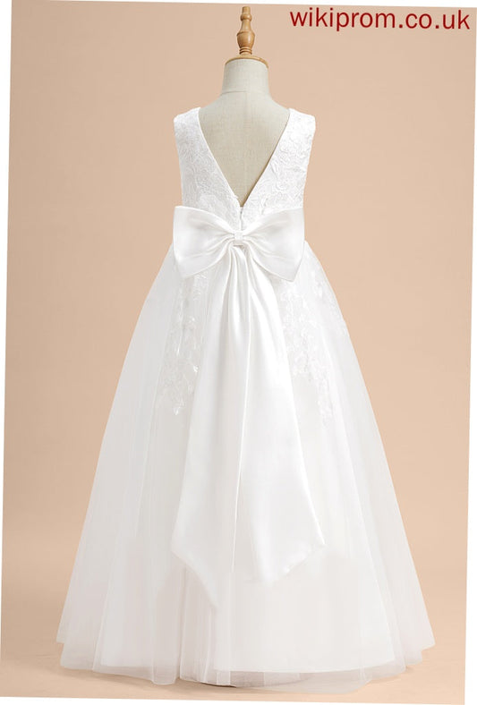 Flower Girl Dresses Sleeveless With Neck Floor-length A-Line Jade Dress Girl - Scoop Lace/Flower(s)/Bow(s) Flower Tulle