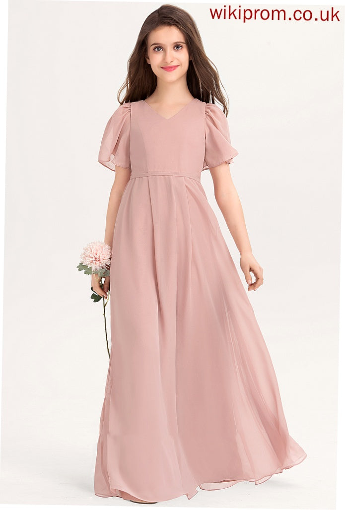 Jada Floor-Length V-neck With A-Line Bow(s) Chiffon Junior Bridesmaid Dresses