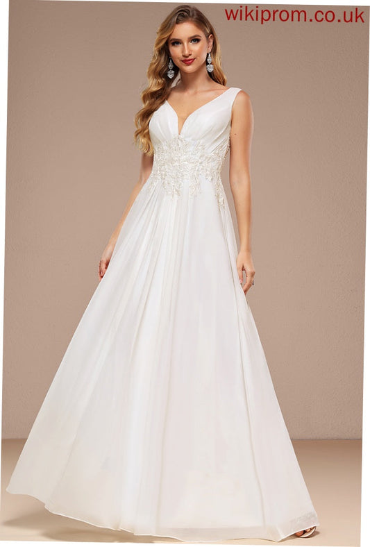 Dress Lace Sequins Ximena V-neck Wedding Dresses Chiffon Wedding Floor-Length A-Line With