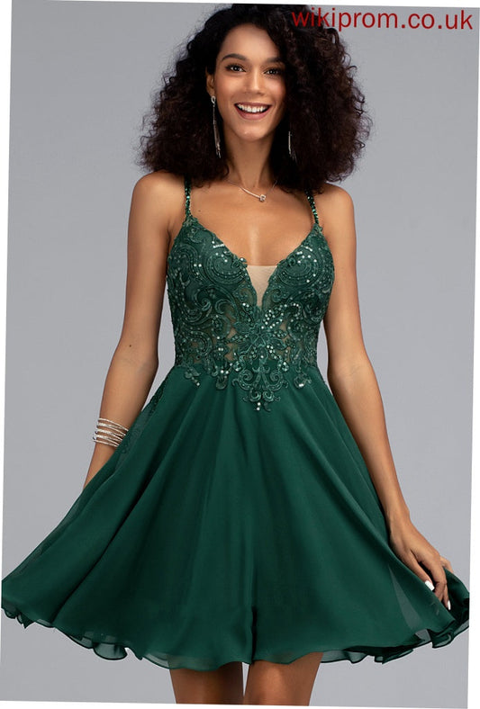 Homecoming With Beading V-neck Chiffon Sequins Kinley Dress Short/Mini Homecoming Dresses Lace A-Line