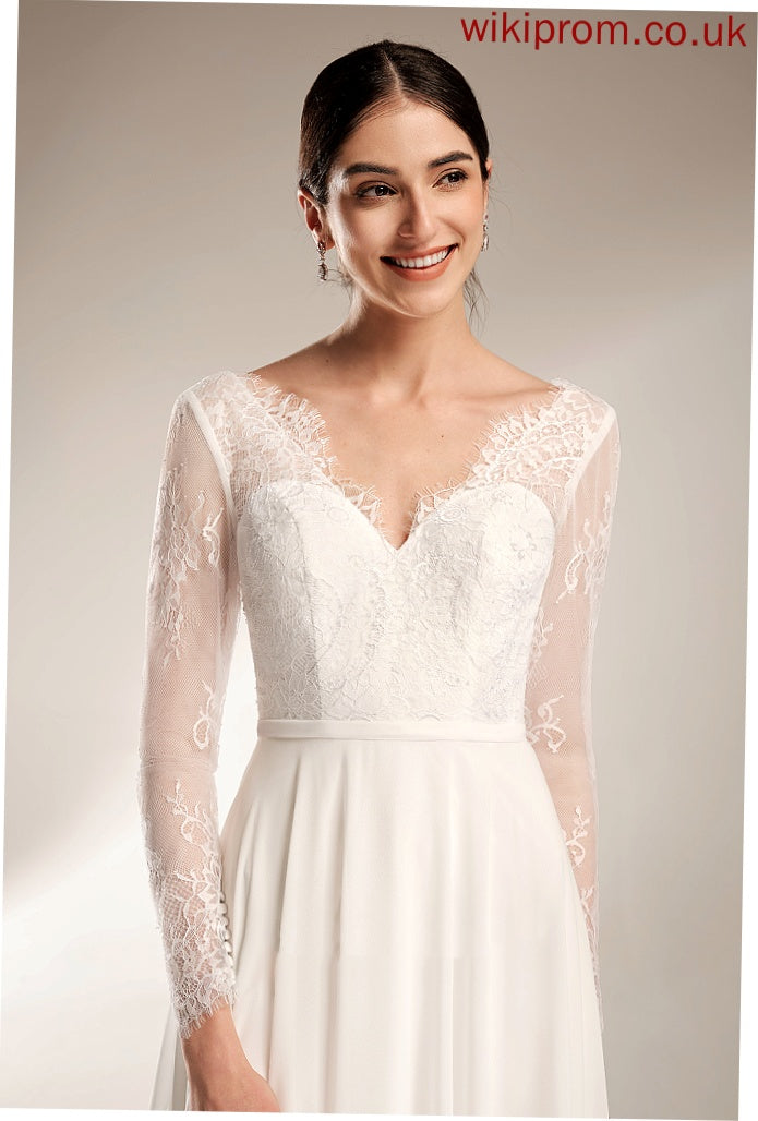 Wedding Wedding Dresses Sweep V-neck Marianna Chiffon Dress Lace A-Line Train