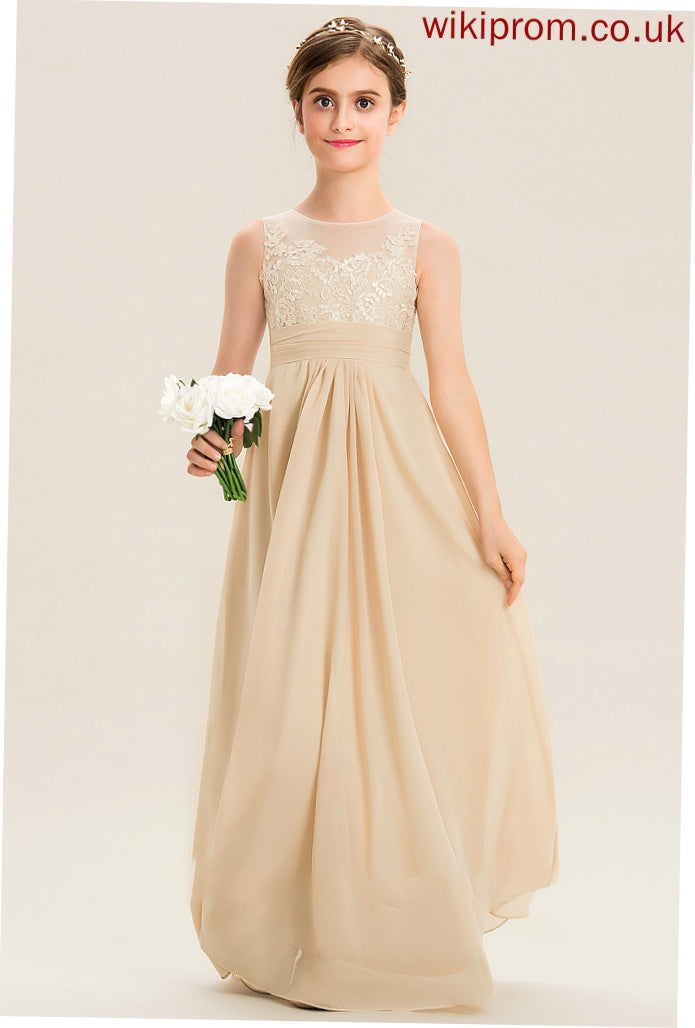 Lace Eliana A-Line Floor-Length Junior Bridesmaid Dresses Scoop Chiffon Neck