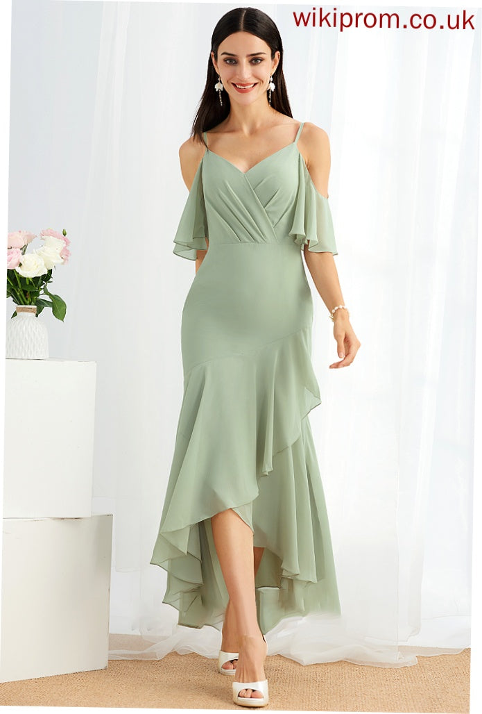 Ruffle Length Fabric Silhouette Neckline Embellishment V-neck Trumpet/Mermaid Asymmetrical Laney Bridesmaid Dresses