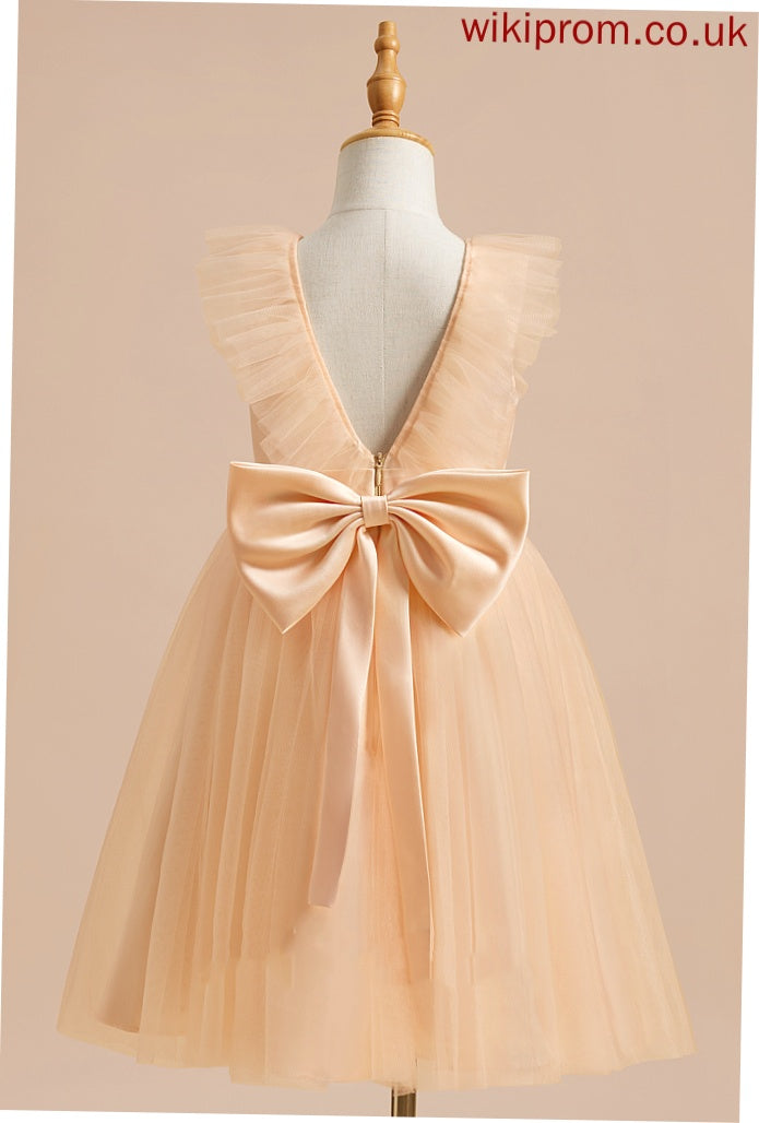 Dress - With Scoop Tulle Sleeveless A-Line Neck Flower Bow(s) Flower Girl Dresses Madison Girl Knee-length