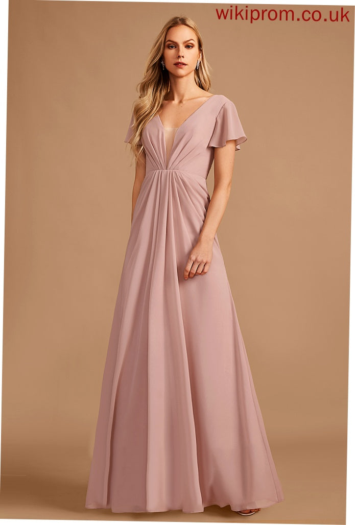 Embellishment Length A-Line V-neck Ruffle Fabric Silhouette Neckline Floor-Length Val A-Line/Princess Natural Waist Bridesmaid Dresses