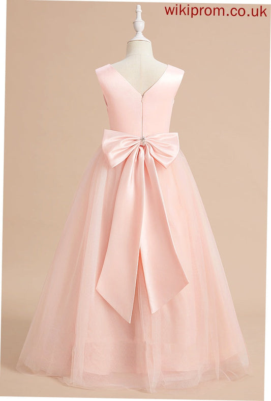 Girl V-neck - Flower Girl Dresses Bow(s) Satin/Tulle Dress With Floor-length Sleeveless Flower Bethany Ball-Gown/Princess