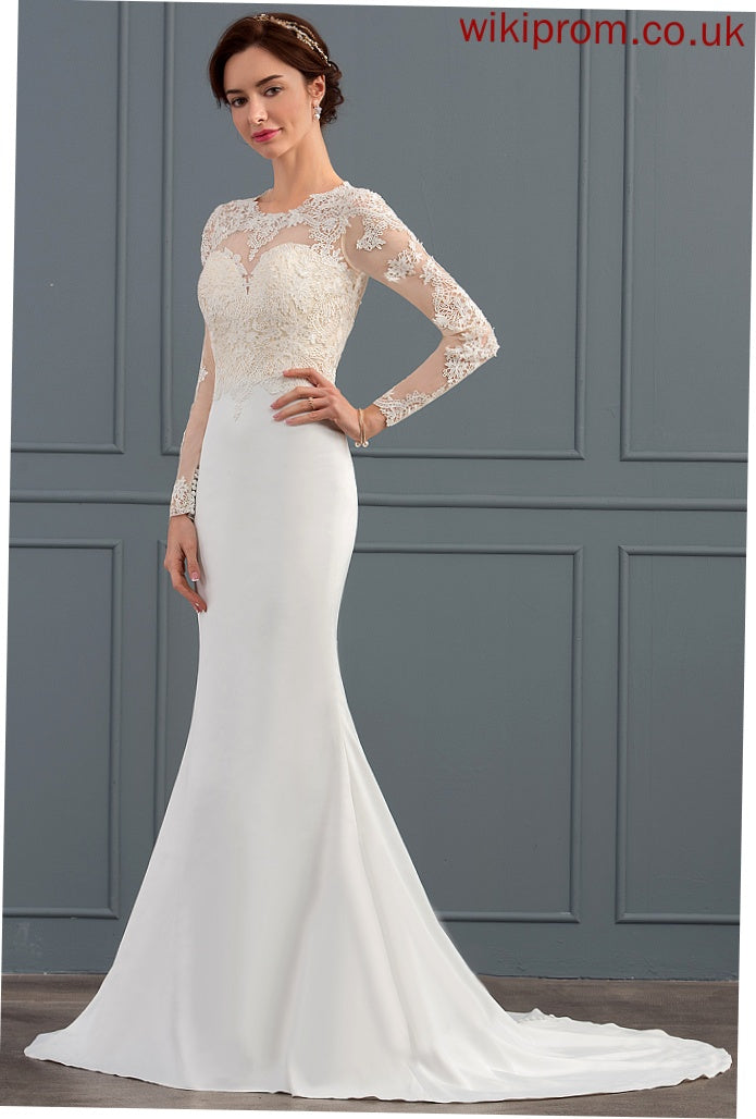 Lace Wedding Dresses Trumpet/Mermaid Wedding Illusion Dress Train Sweep Stretch Carlie Crepe