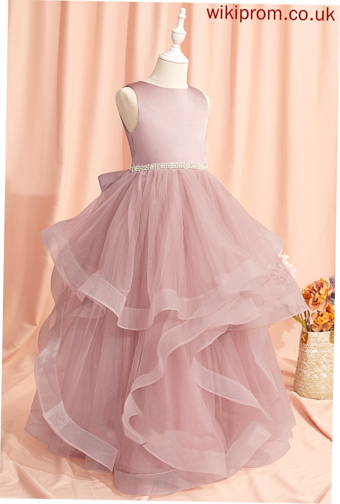 Flower Floor-length Sleeveless Beading/Bow(s)/V With Dress Girl Back Flower Girl Dresses Scoop Neck Tulle Angeline Ball-Gown/Princess -