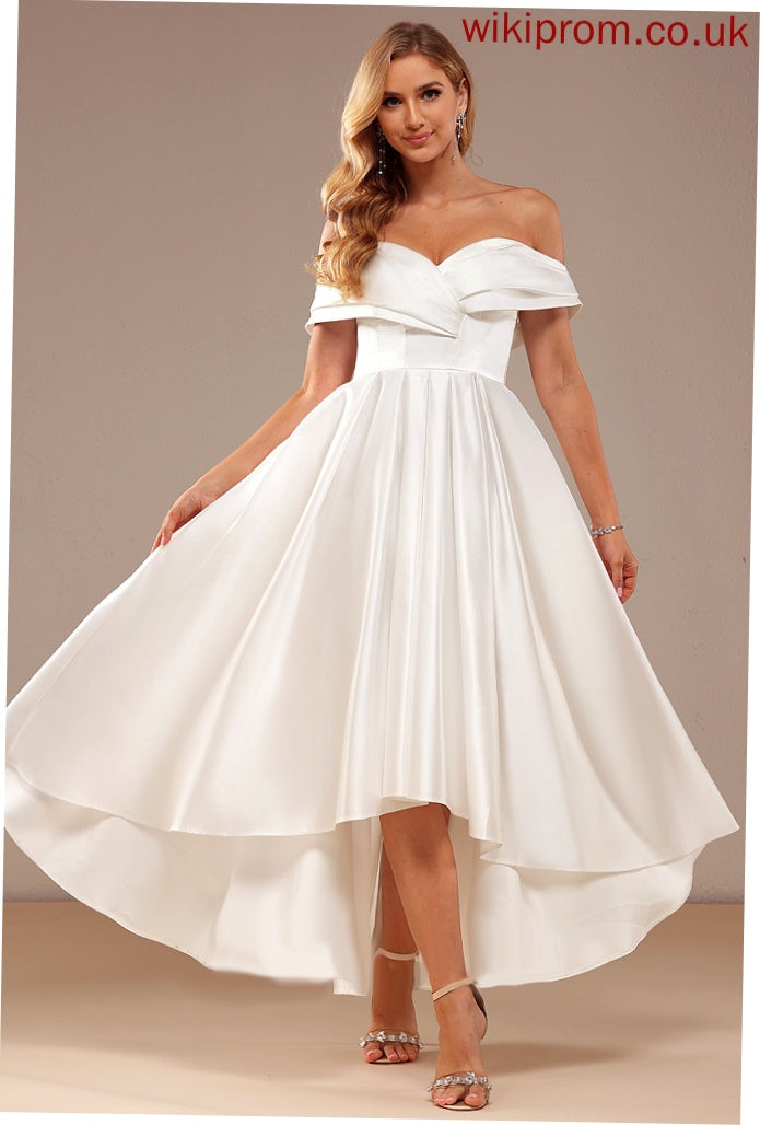 Asymmetrical Wedding Off-the-Shoulder Dress Wedding Dresses Pockets Robin With Satin A-Line