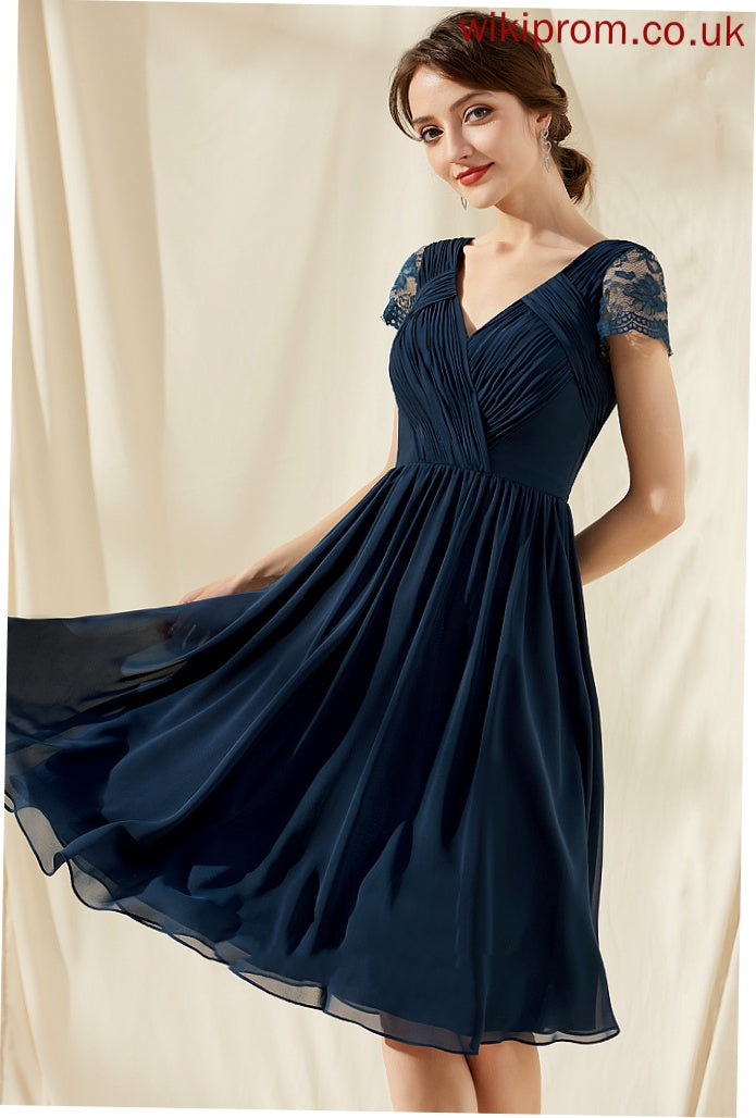 Lace Dress Knee-Length Kay A-Line Homecoming Dresses Homecoming Ruffle V-neck With Chiffon