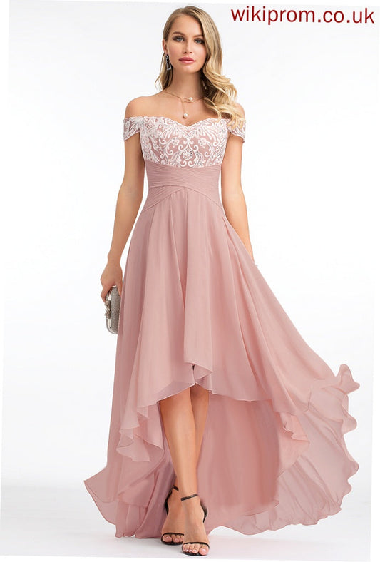 Chiffon Wedding Dresses Off-the-Shoulder Dress Pleated With Lace Asymmetrical A-Line Wedding Anastasia