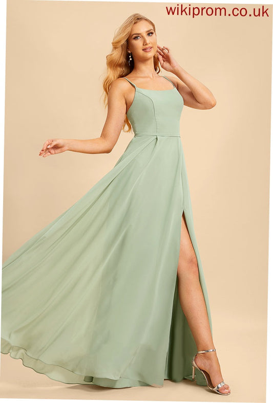 A-Line Silhouette Neckline SquareNeckline Fabric Floor-Length Embellishment SplitFront Length Angeline Bridesmaid Dresses