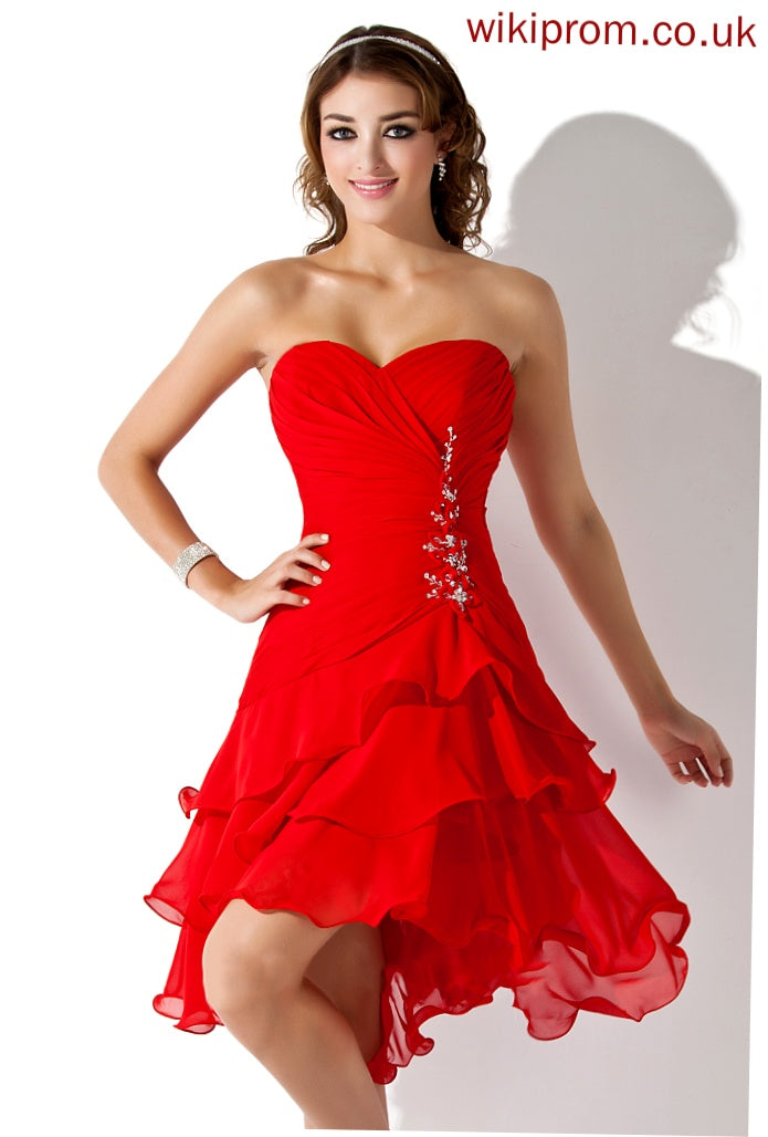 A-Line Dress Matilda With Beading Homecoming Chiffon Ruffle Homecoming Dresses Asymmetrical Sweetheart