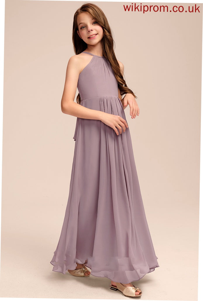 Cascading Floor-Length Neck Chiffon Taylor Scoop Ruffles With Junior Bridesmaid Dresses A-Line