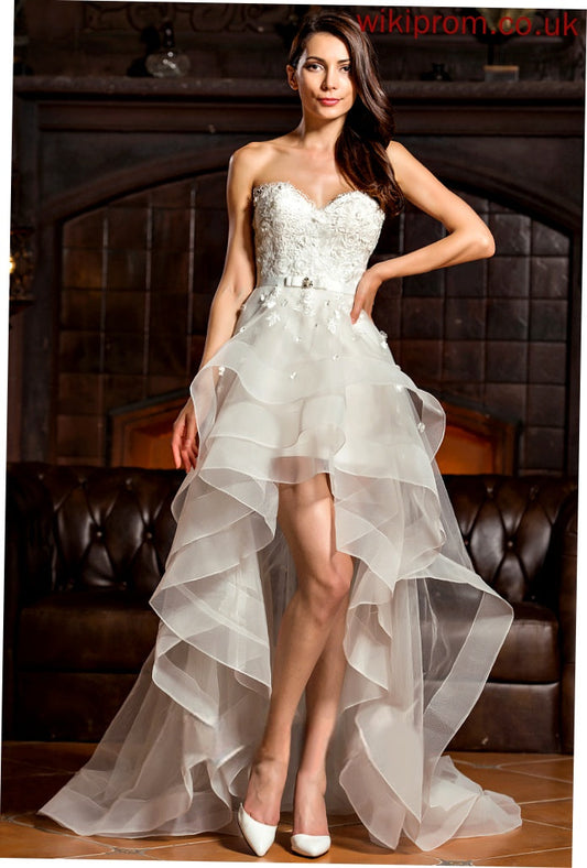 Charmeuse Bow(s) A-Line Lace Wedding Dress Asymmetrical Beading Tulle Jaylynn Wedding Dresses With Sweetheart