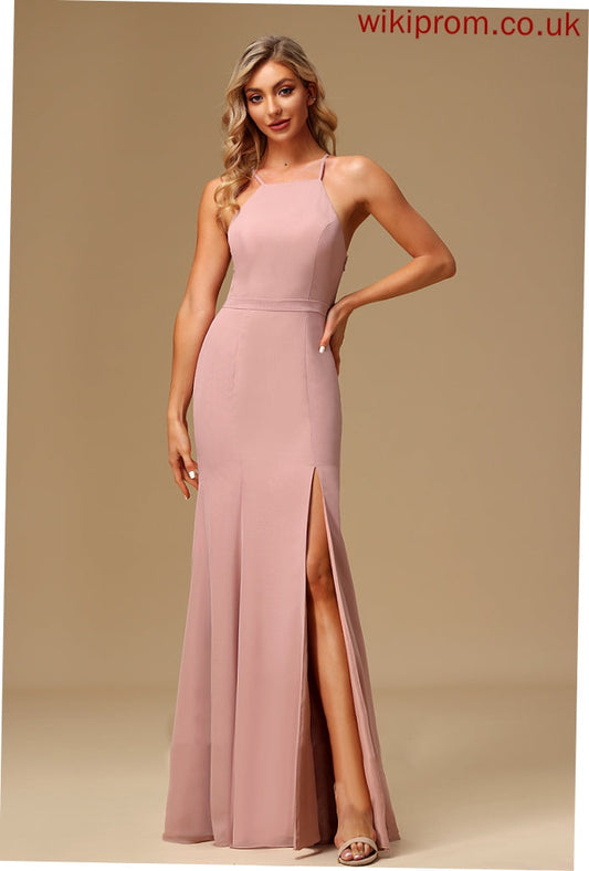 Fabric SplitFront Floor-Length Neckline Length Silhouette Lace A-Line Embellishment HighNeck Arely Bridesmaid Dresses