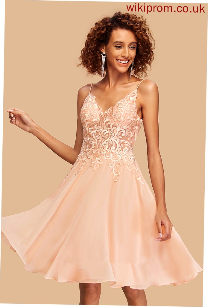 V-neck With Chiffon Homecoming Dresses Knee-Length Tess Lace A-Line Dress Homecoming