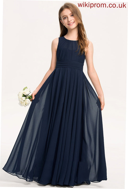 With Ruffle Floor-Length A-Line Junior Bridesmaid Dresses Chiffon Bria Neck Scoop