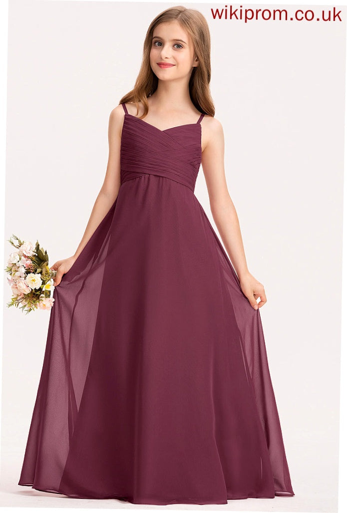 Ruffle Junior Bridesmaid Dresses Chiffon A-Line Thelma Sweetheart Floor-Length With