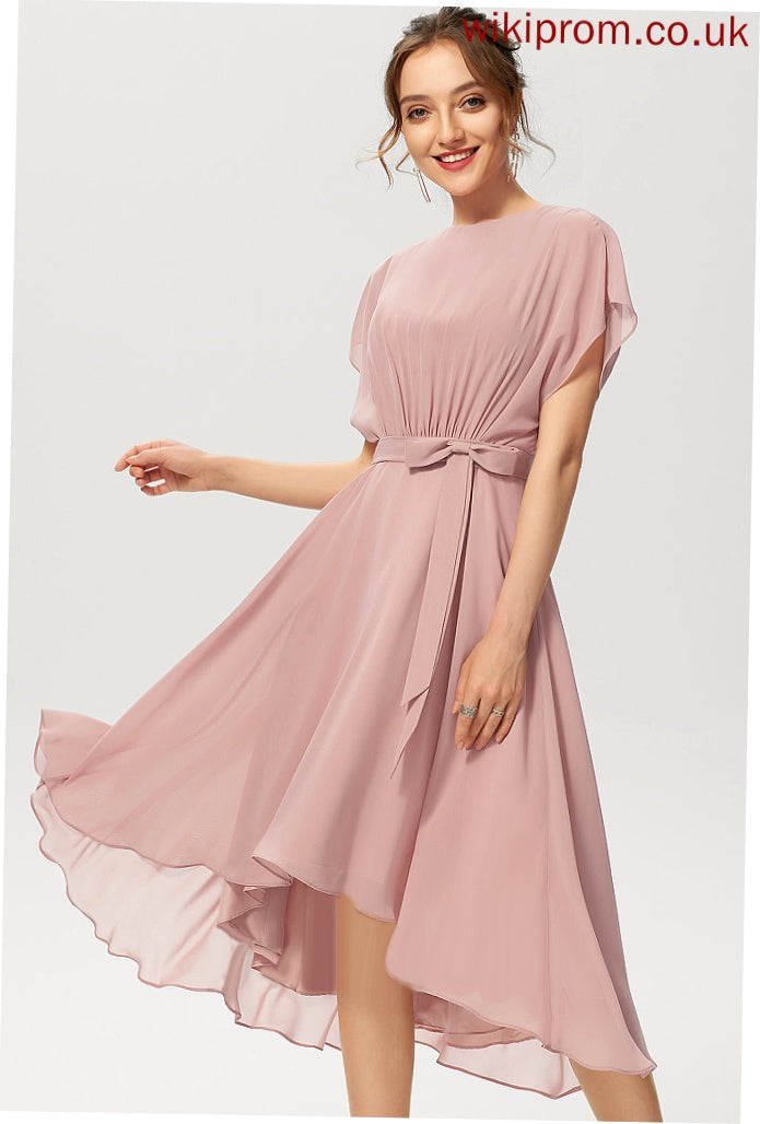 Asymmetrical With Cocktail Chiffon Dress Cocktail Dresses Bow(s) Ruffle A-Line Giana Scoop Neck