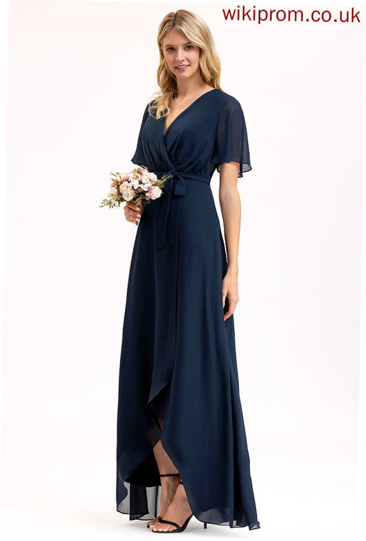 Silhouette Bow(s) A-Line Embellishment Length Fabric V-neck Asymmetrical Neckline Zaniyah Bridesmaid Dresses