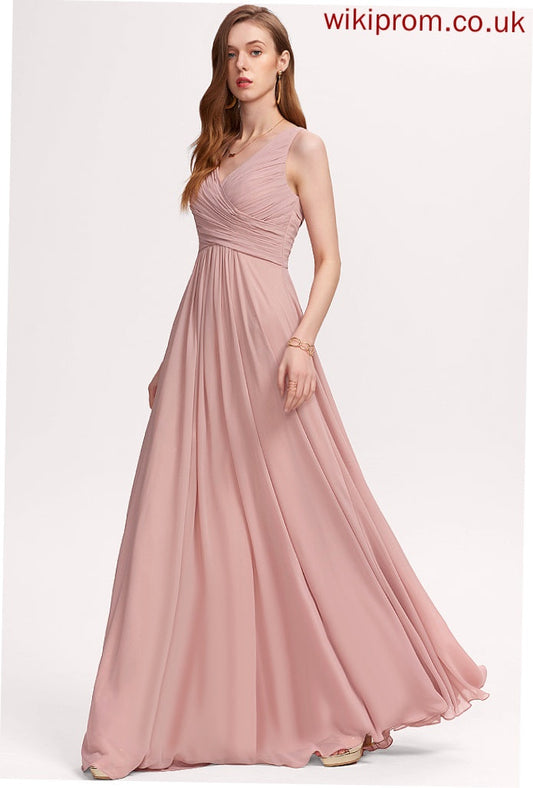 Pleated Floor-Length Chiffon With V-neck Prom Dresses Suzanne A-Line