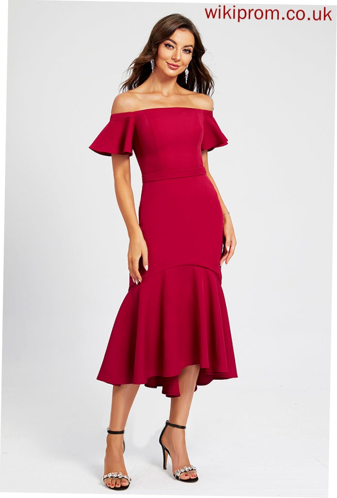 Cocktail Dresses With Cocktail Ruffle Asymmetrical Crepe Hayley Trumpet/Mermaid Off-the-Shoulder Stretch Dress